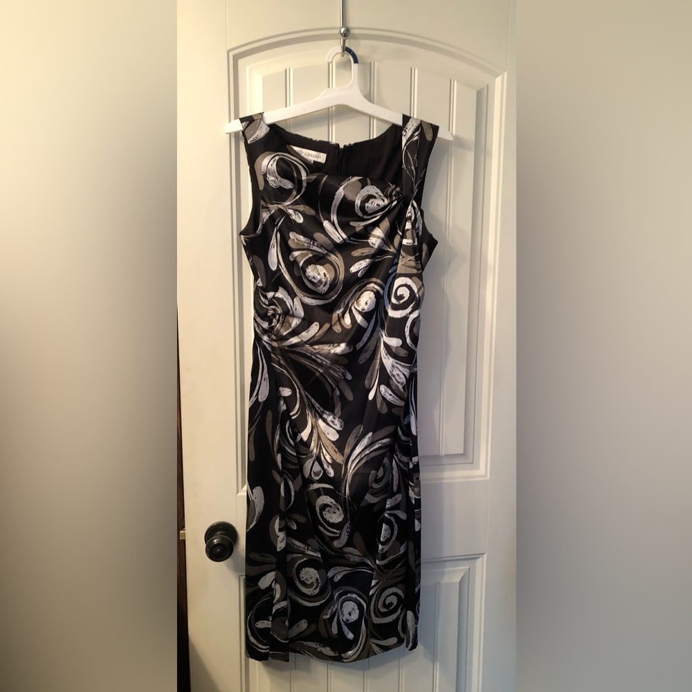Maggy London Black and Silver Swirl Midi Dress